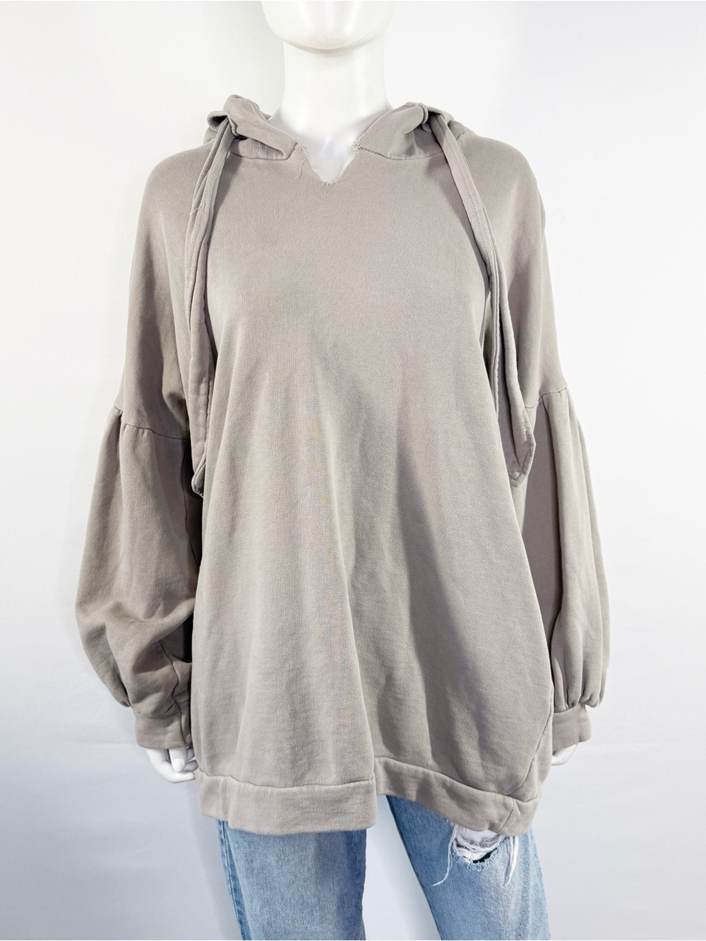 SAGA Taupe Gray Hooded Sweatshirt One Size Casual Winter Comfy Classic Boho